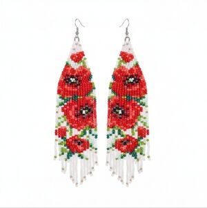 Handcrafted Poppy Beaded Earrings